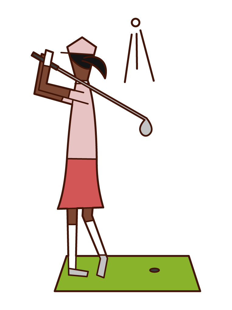 Illustration of a woman practicing at a golf driving range
