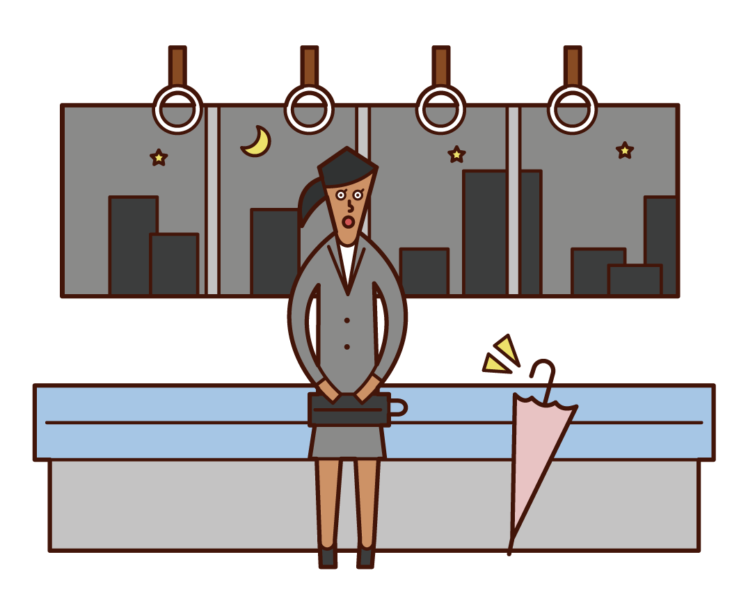 Illustration of a woman who found an umbrella on the train