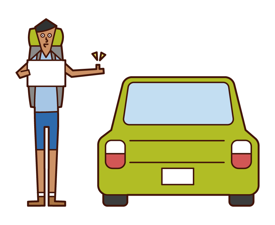 Illustration of a man who succeeded in hitchhiking