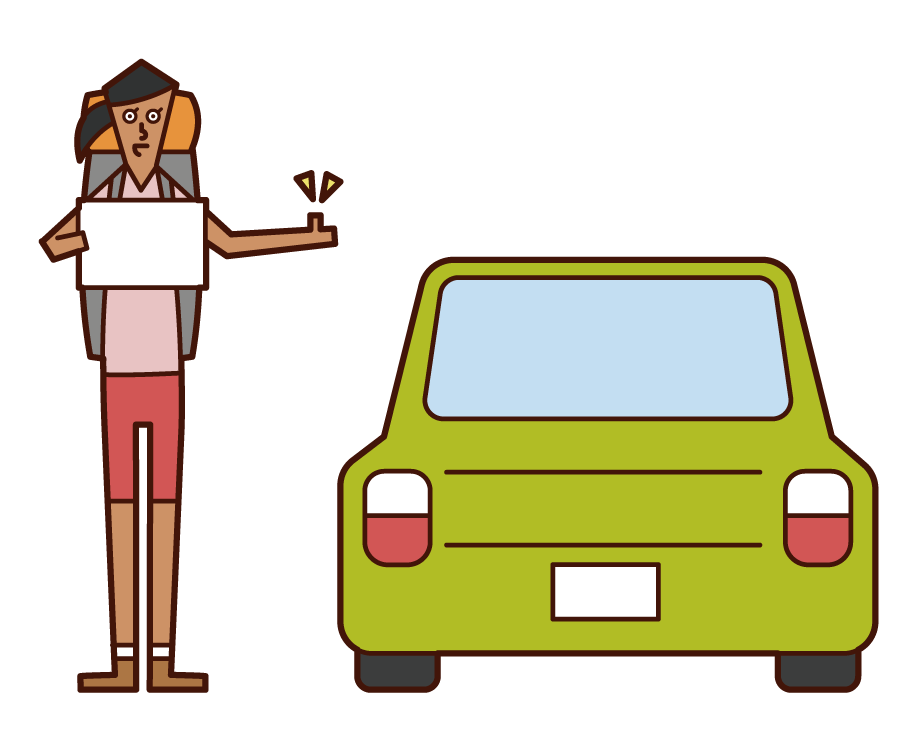 Illustration of a woman who succeeded in hitchhiking