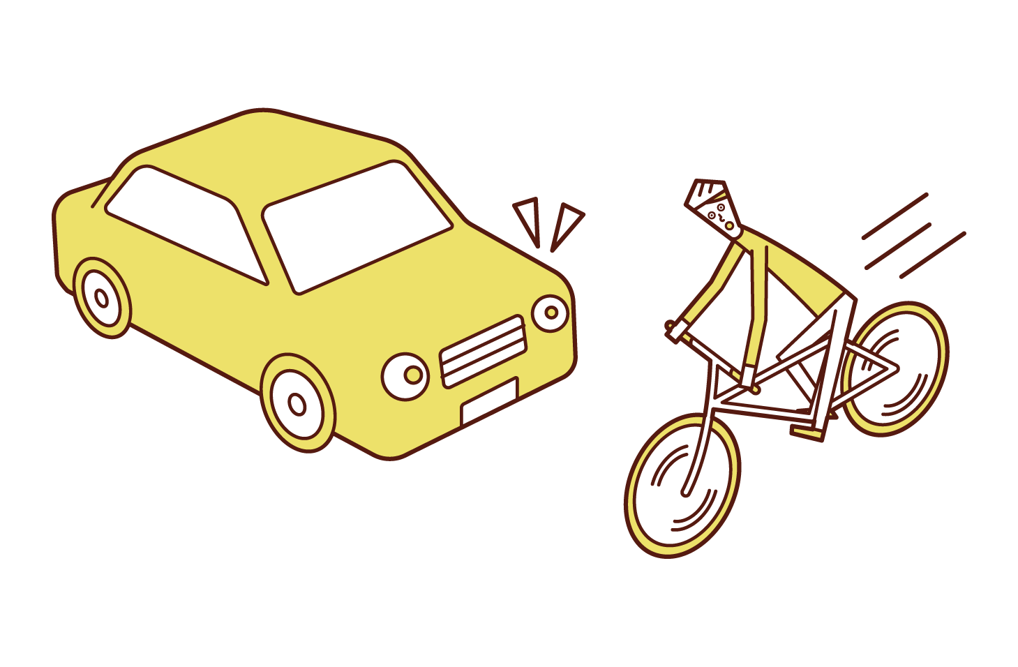 道路に飛び出す自転車（男性）のイラスト