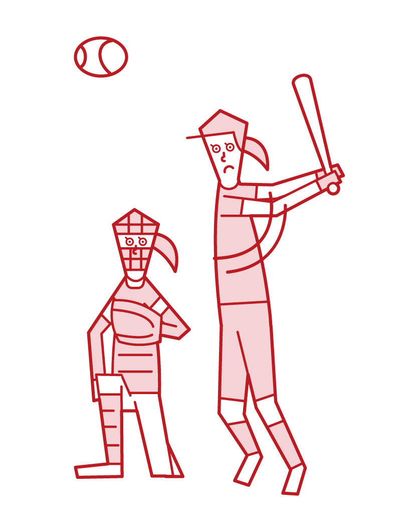 ボールを打つソフトボール選手（女性）のイラスト