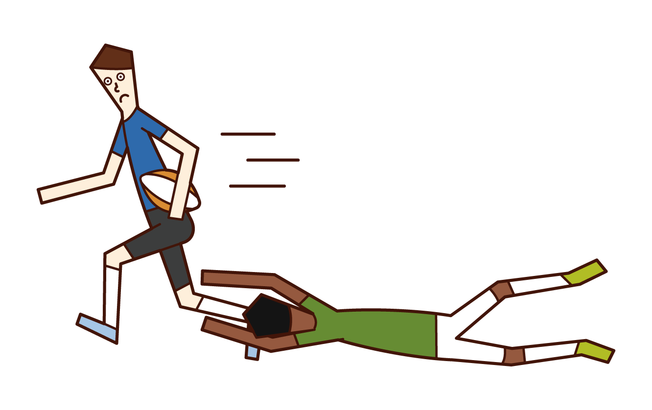 走るラグビーの選手（男性）のイラスト