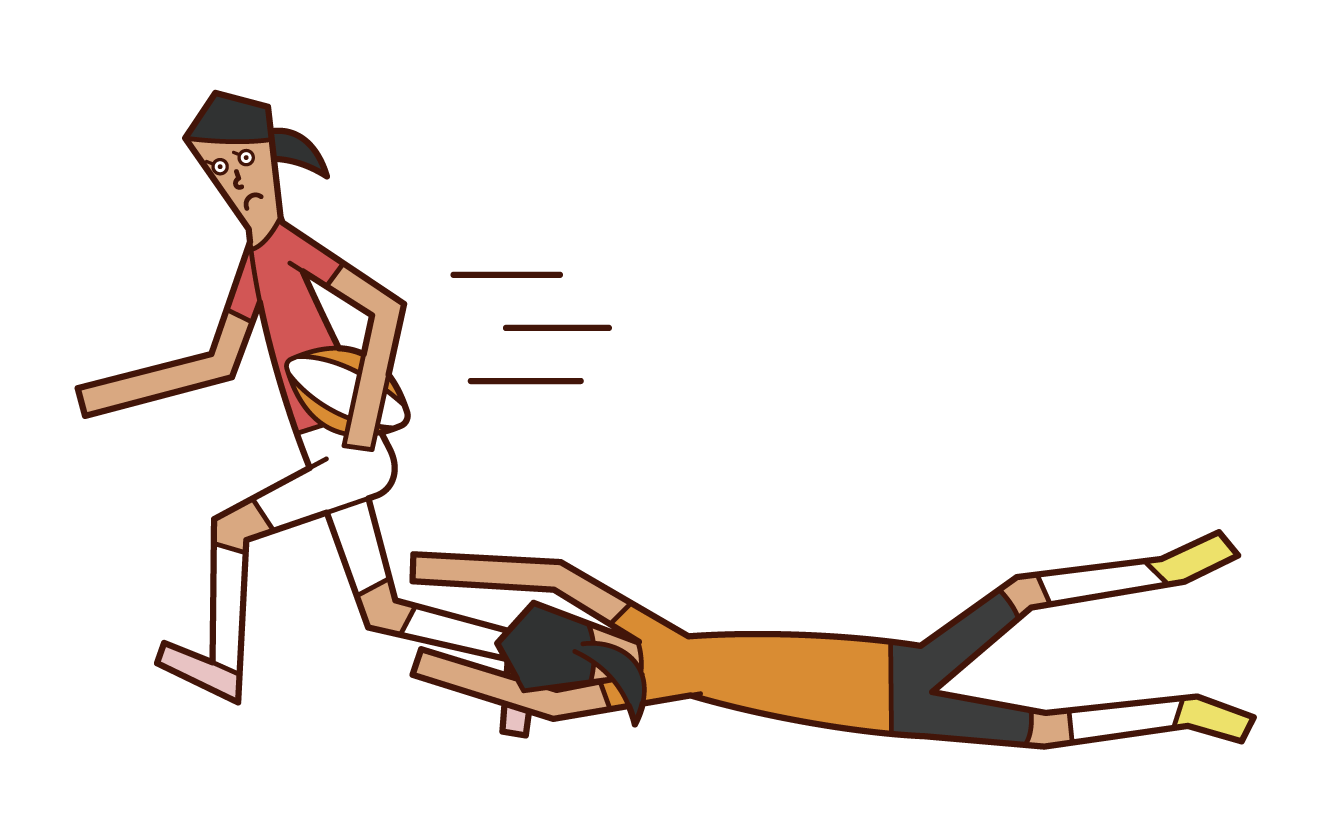 走るラグビーの選手（女性）のイラスト