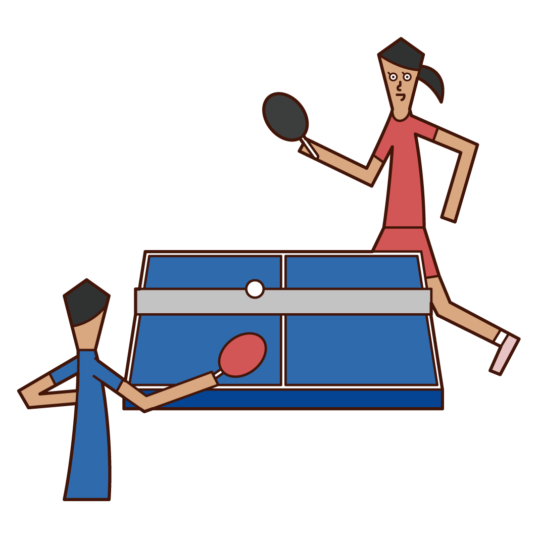 Illustration of a man and a woman practicing table tennis