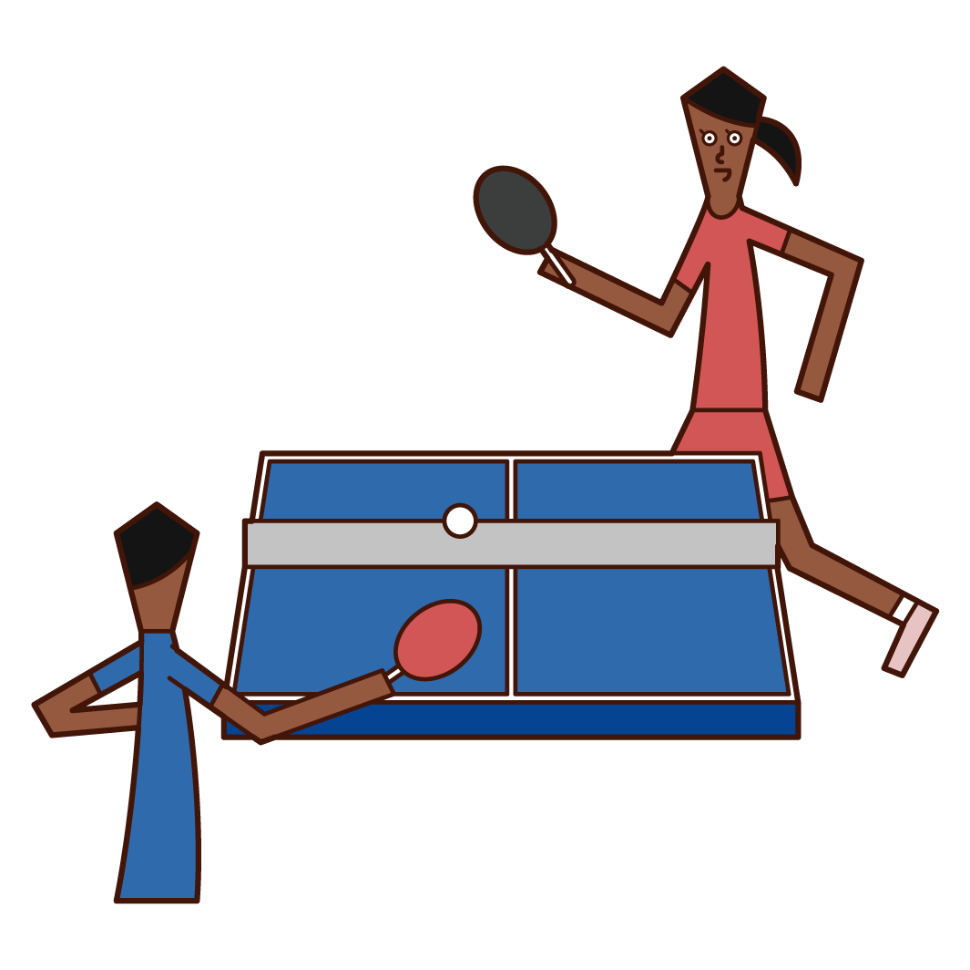 Illustration of a man and a woman practicing table tennis