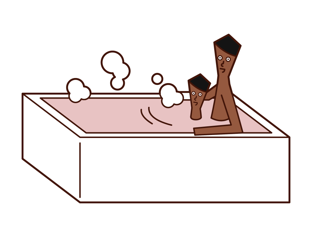 親子でお風呂に入浴する人（男性）のイラスト