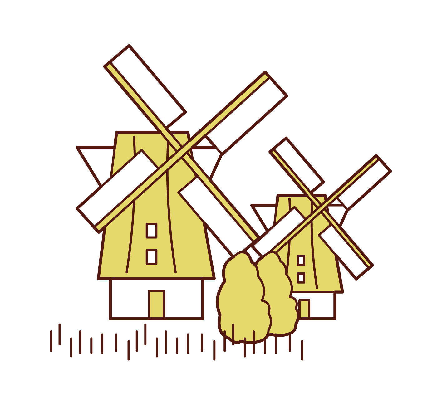 Illustration of the Windmills of Kinderdijk-Elshout