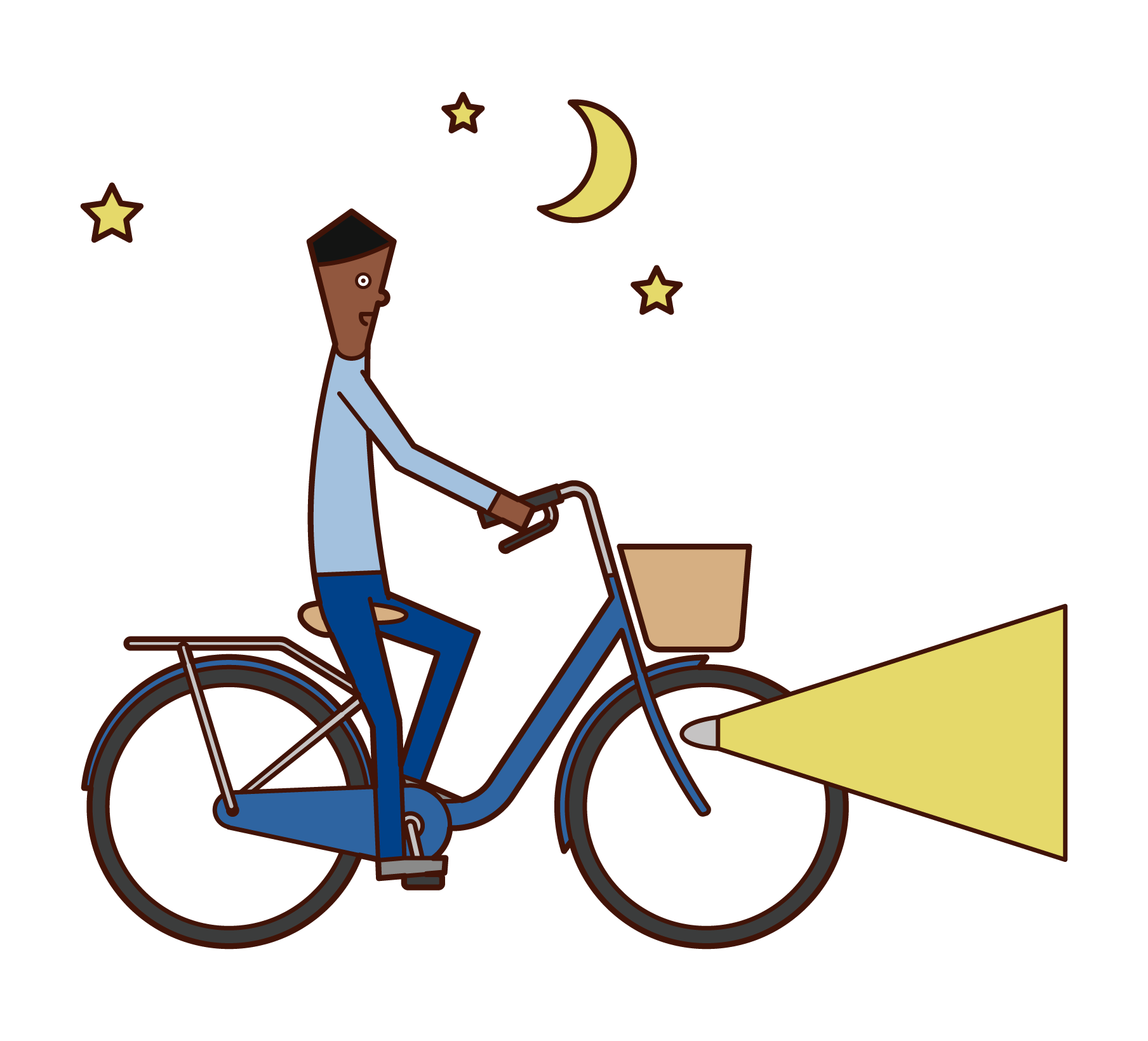 ライトを灯火して自転車に乗る人（男性）のイラスト