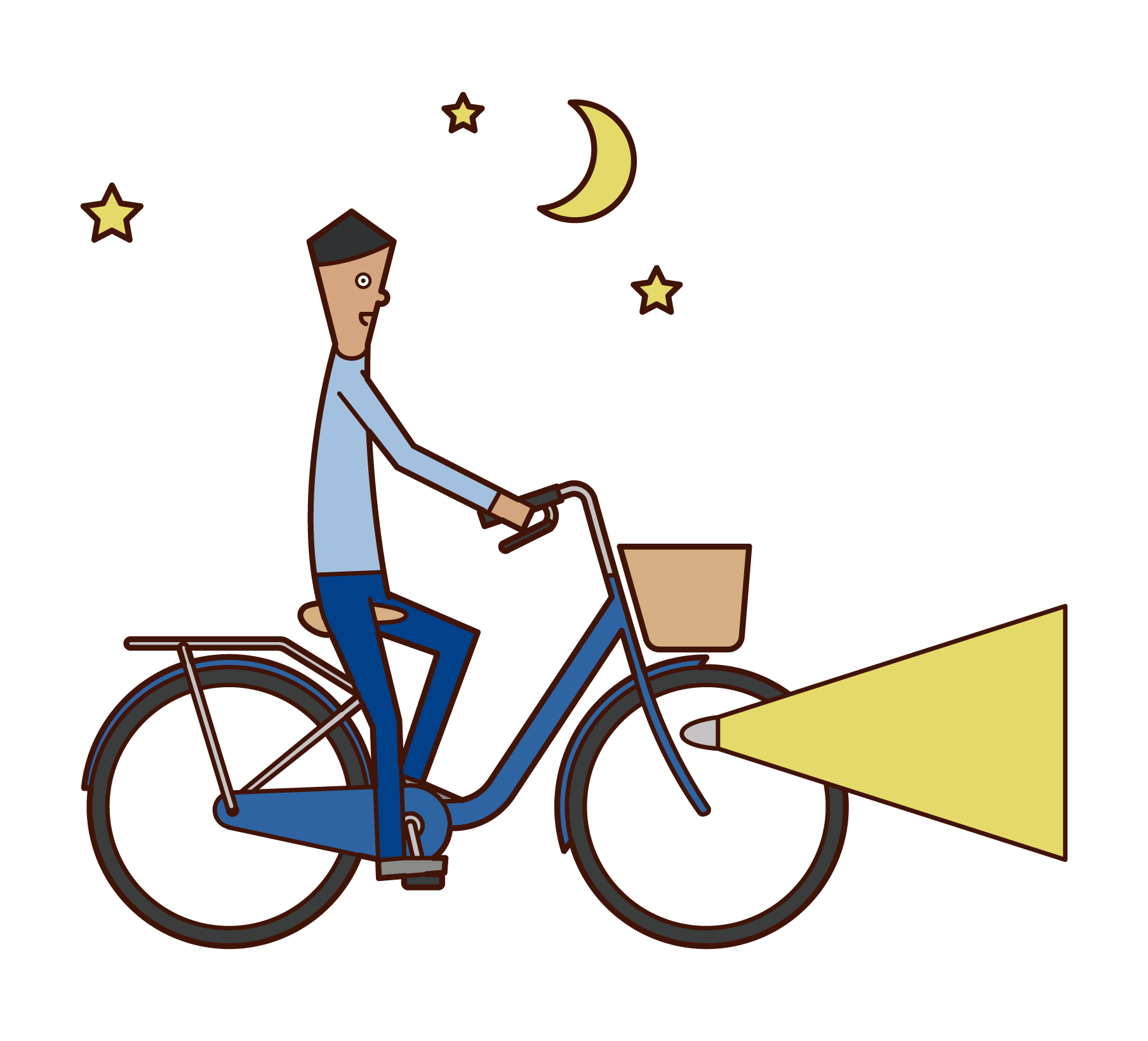Illustration of a man riding a bicycle with a light on it