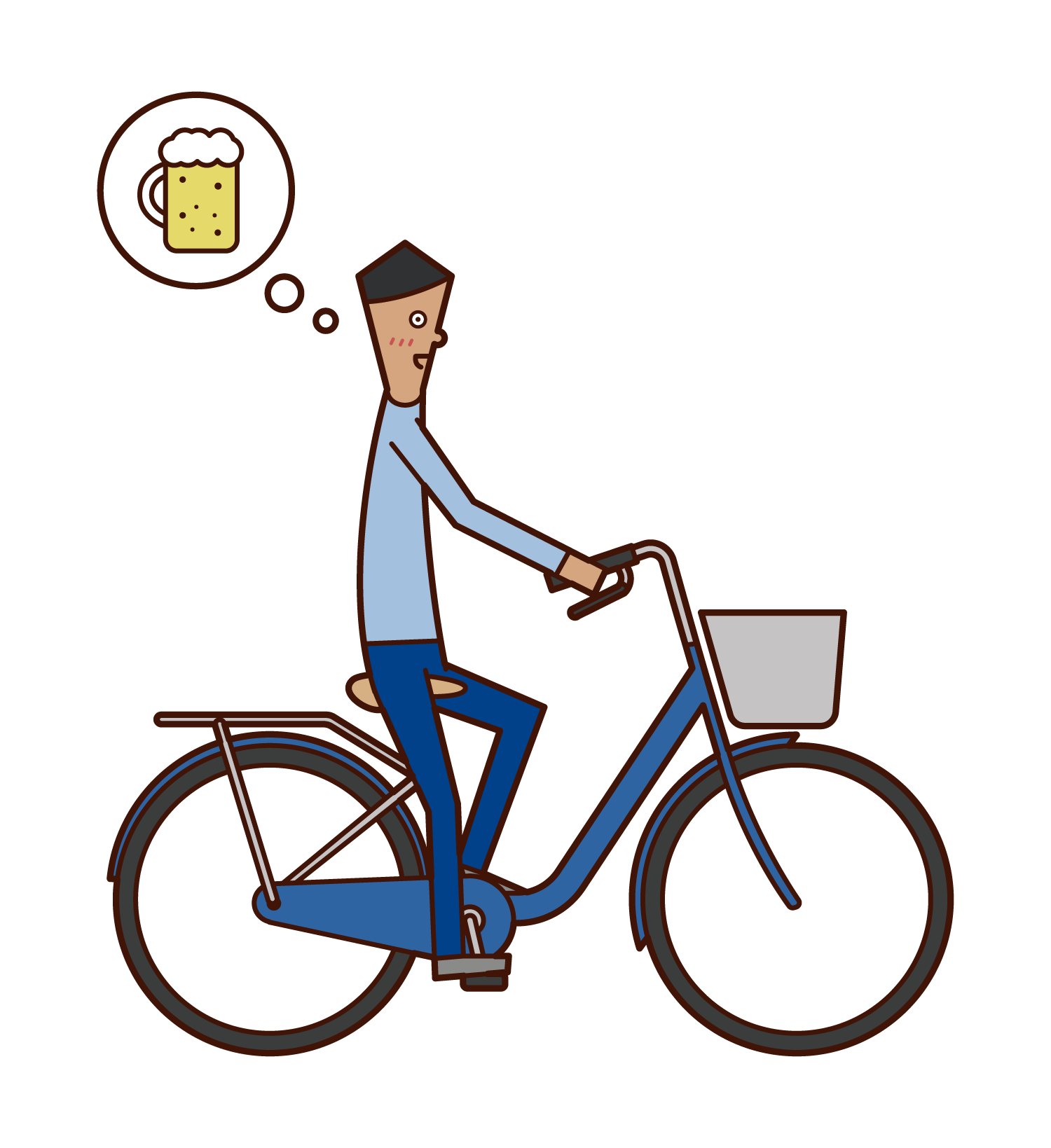 자전거에서 술을 마시고 마시는 남자의 일러스트