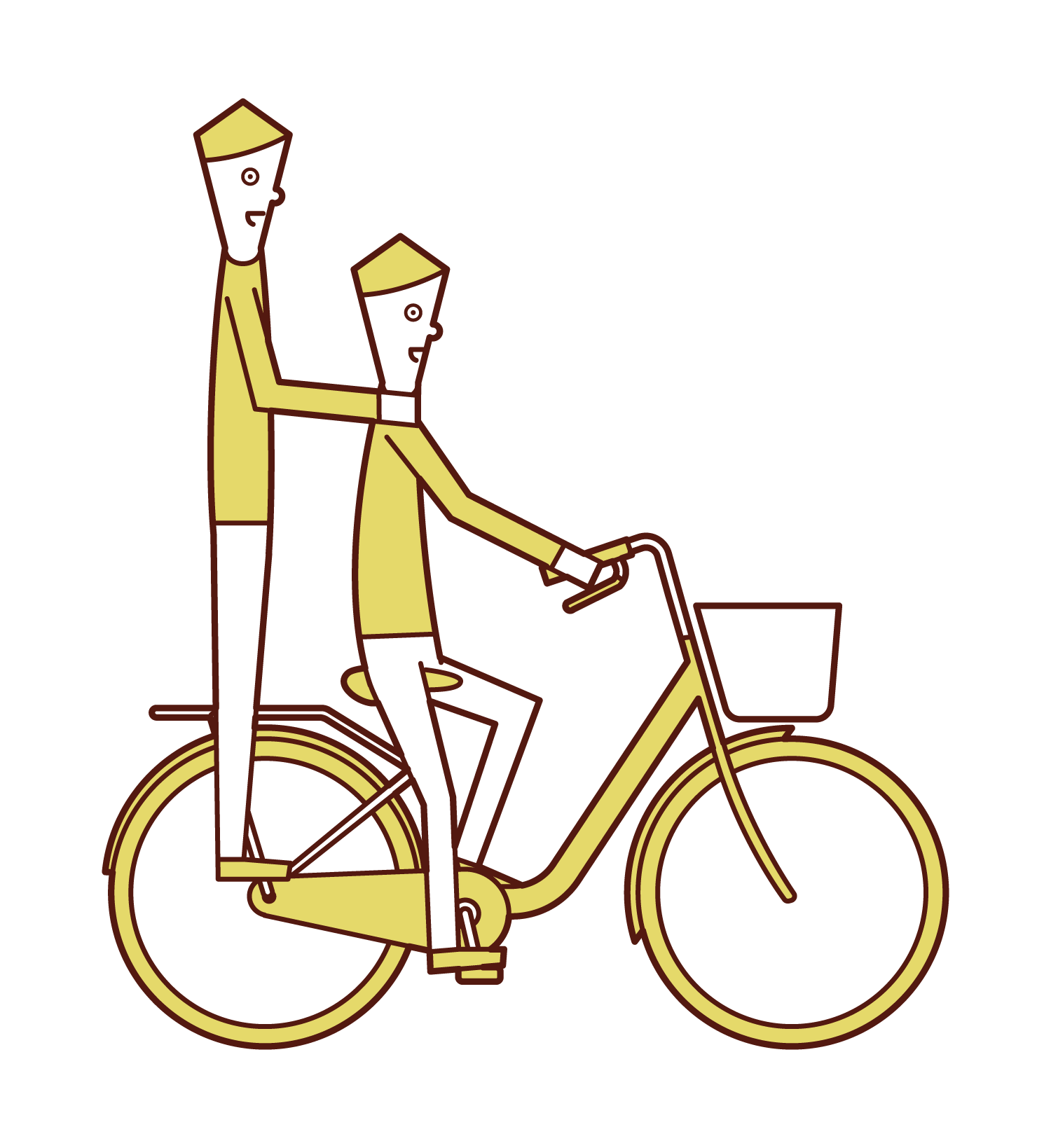 自転車で二人乗りをする人（男性）のイラスト