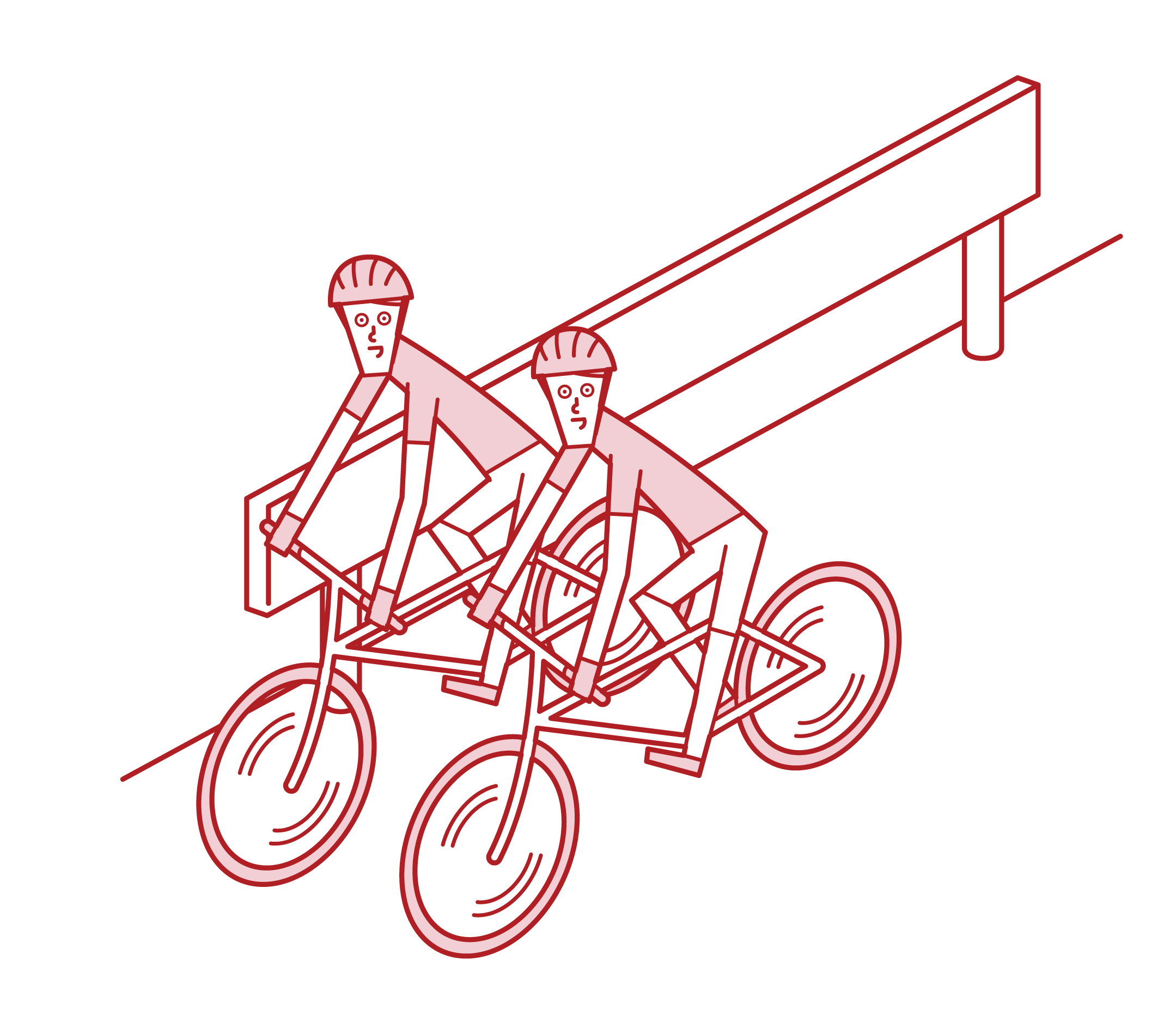 自転車で並走する人達（男性）のイラスト