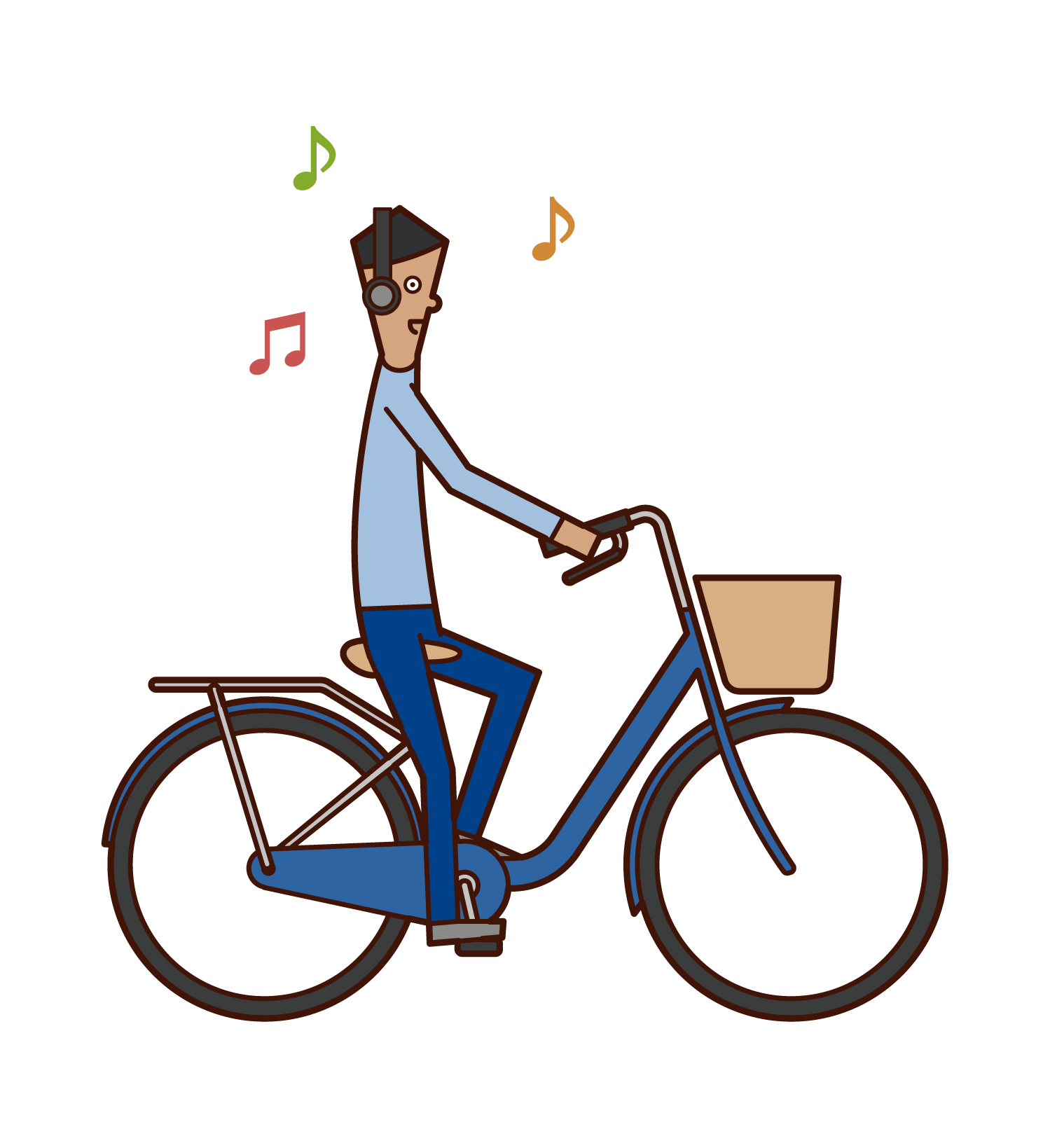 Illustration of a man who listens to music but rides a bicycle
