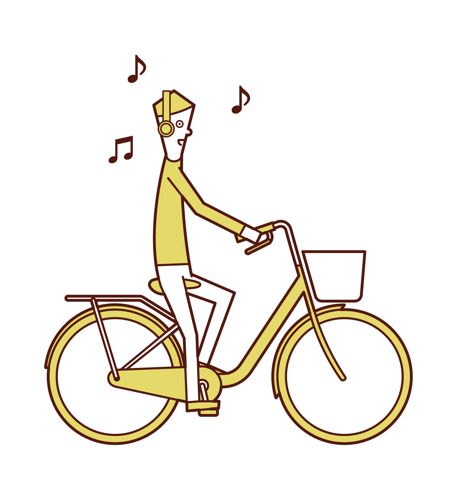 音楽を聴きなが自転車に乗る人（男性）のイラスト