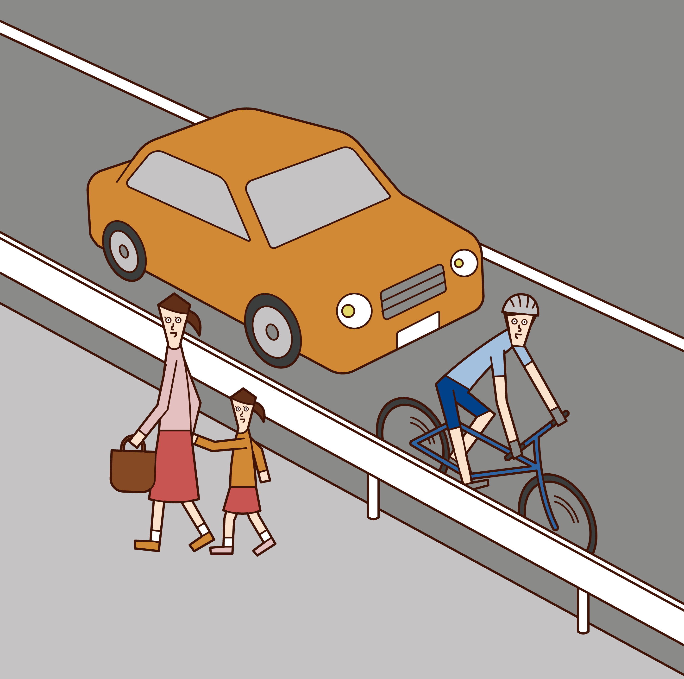 Illustration of a cyclist (man) driving on a driveway