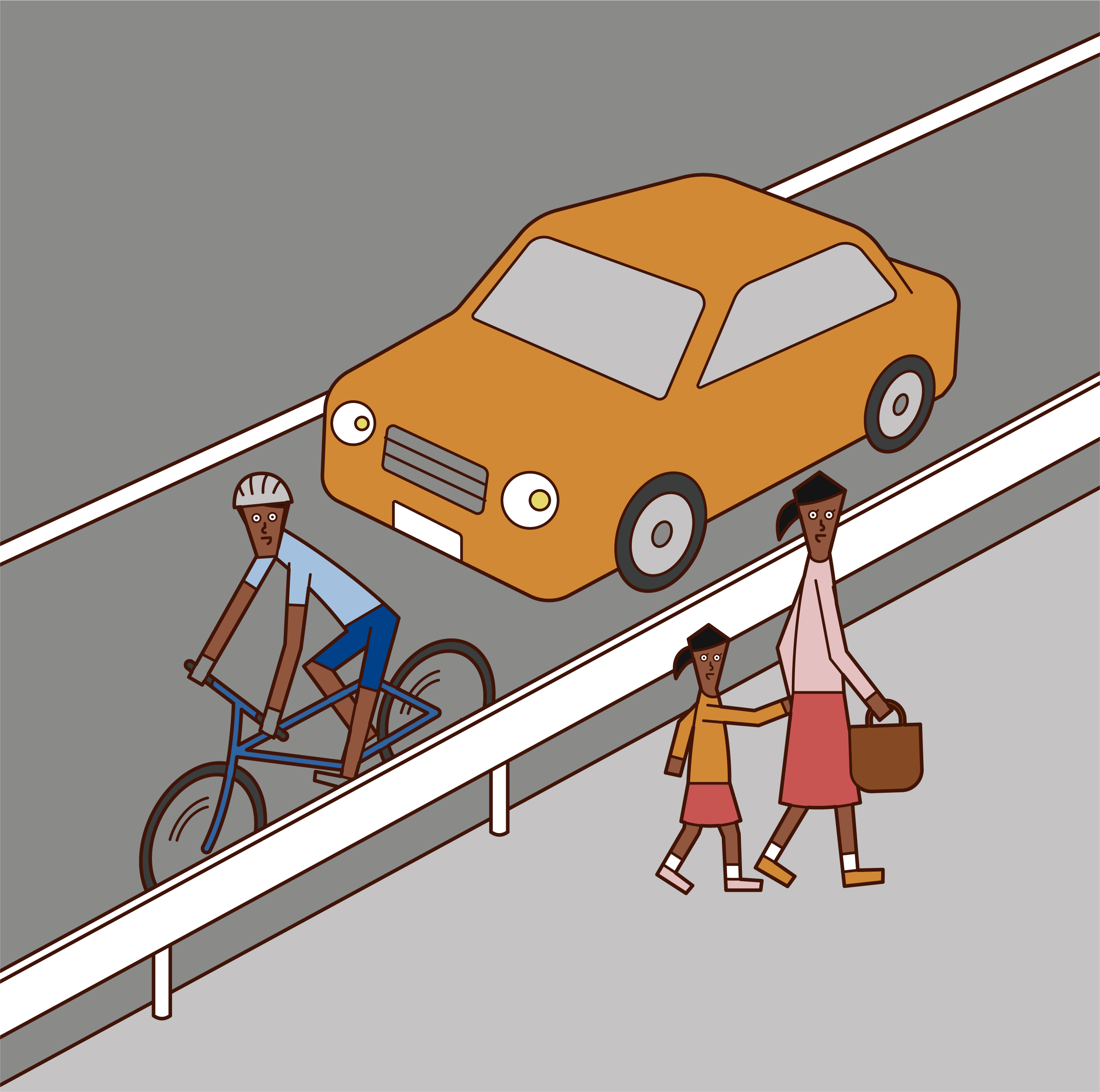 Illustration of a cyclist (man) driving on a driveway