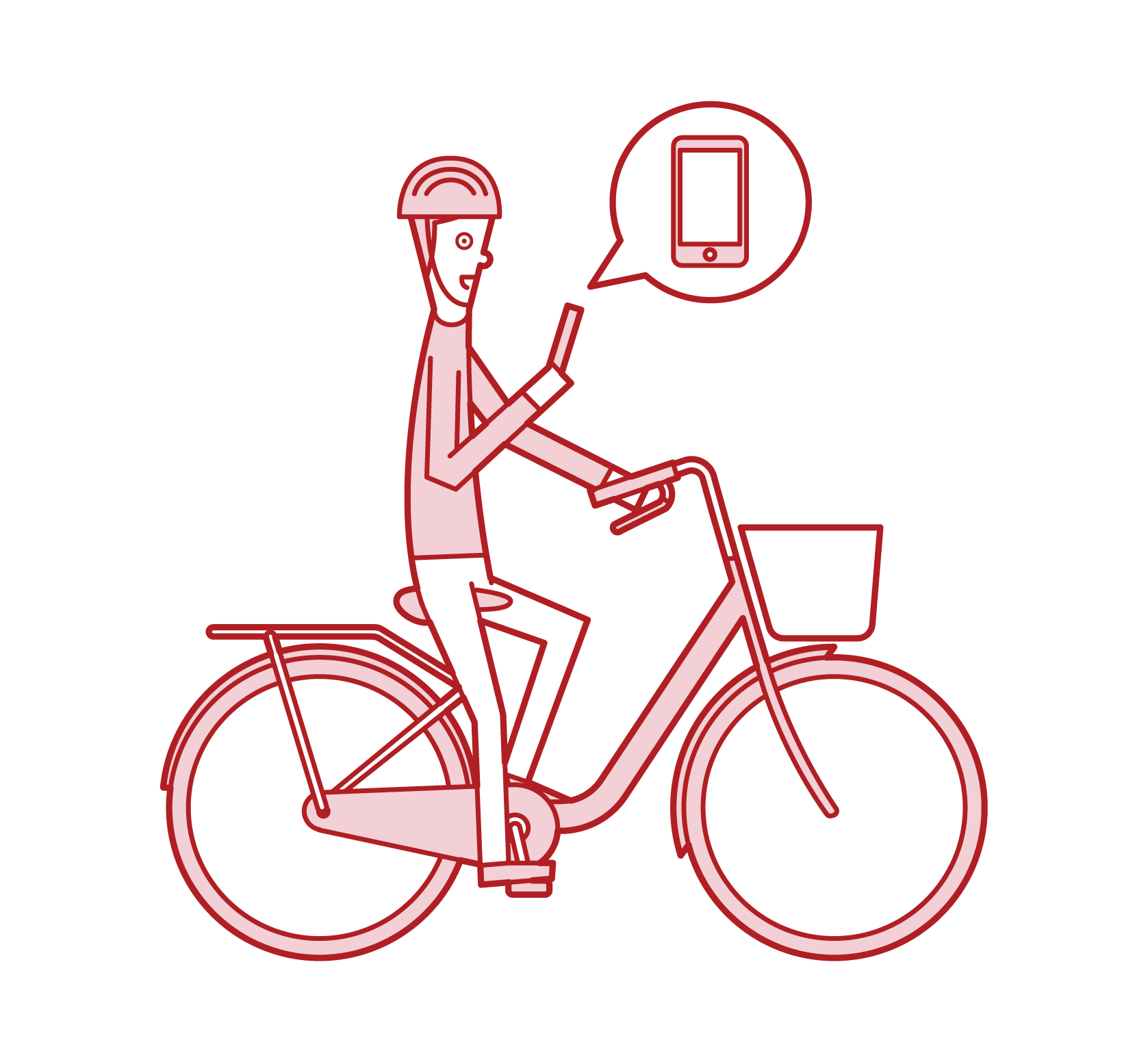 スマートフォンを操作しながら自転車に乗る人（男性）のイラスト