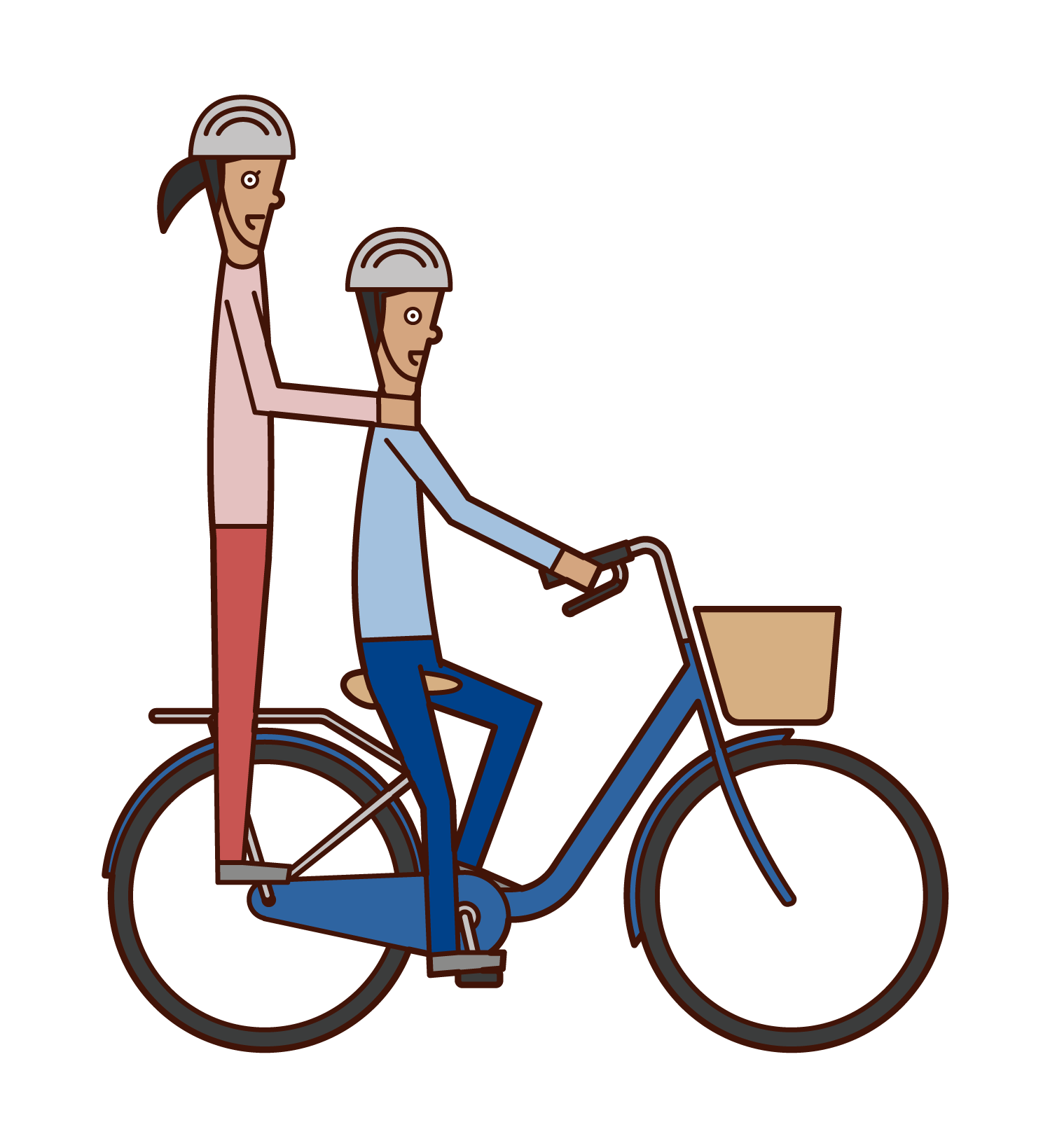 自転車で二人乗りをする人達のイラスト