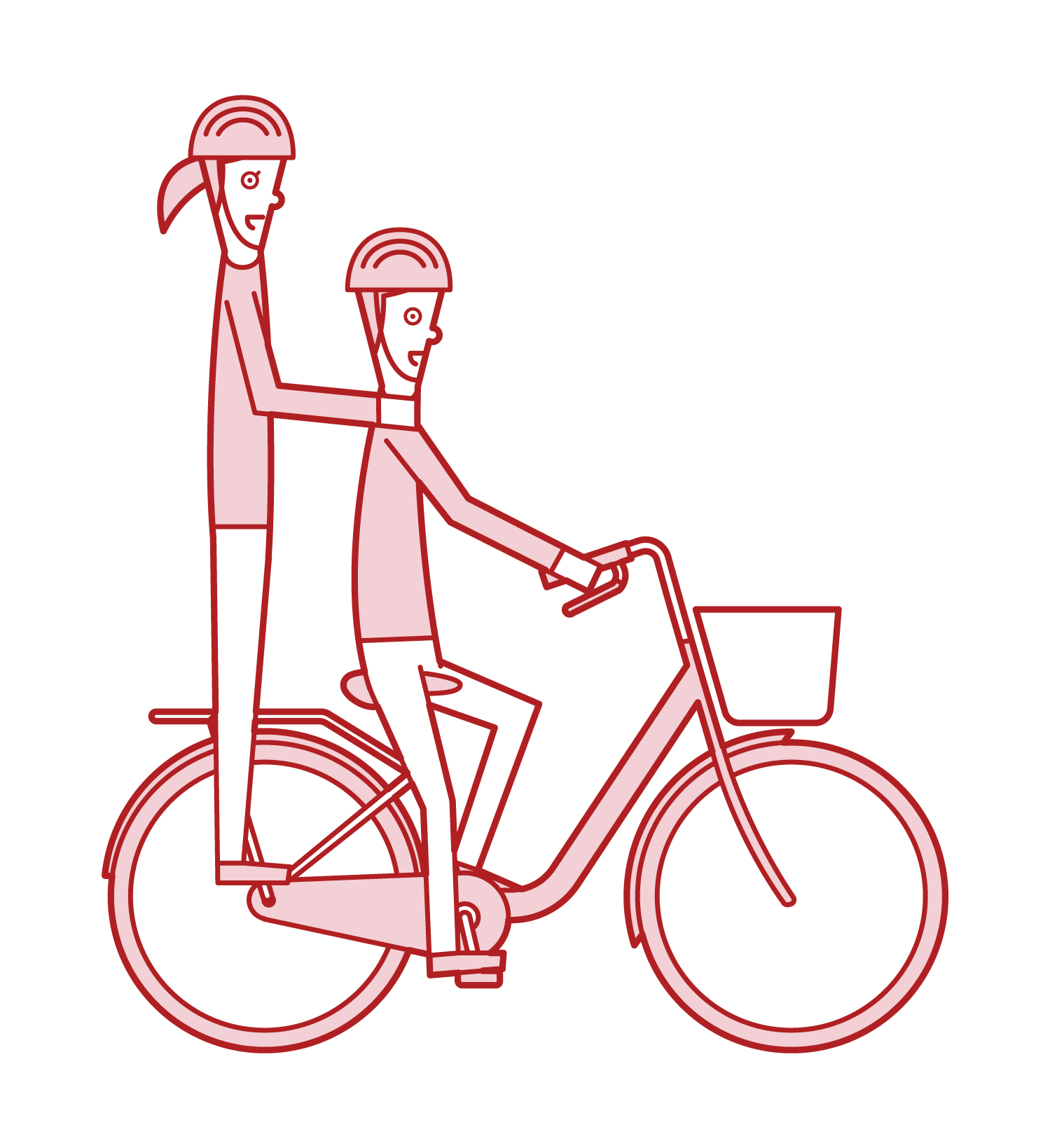 自転車で二人乗りをする人達のイラスト