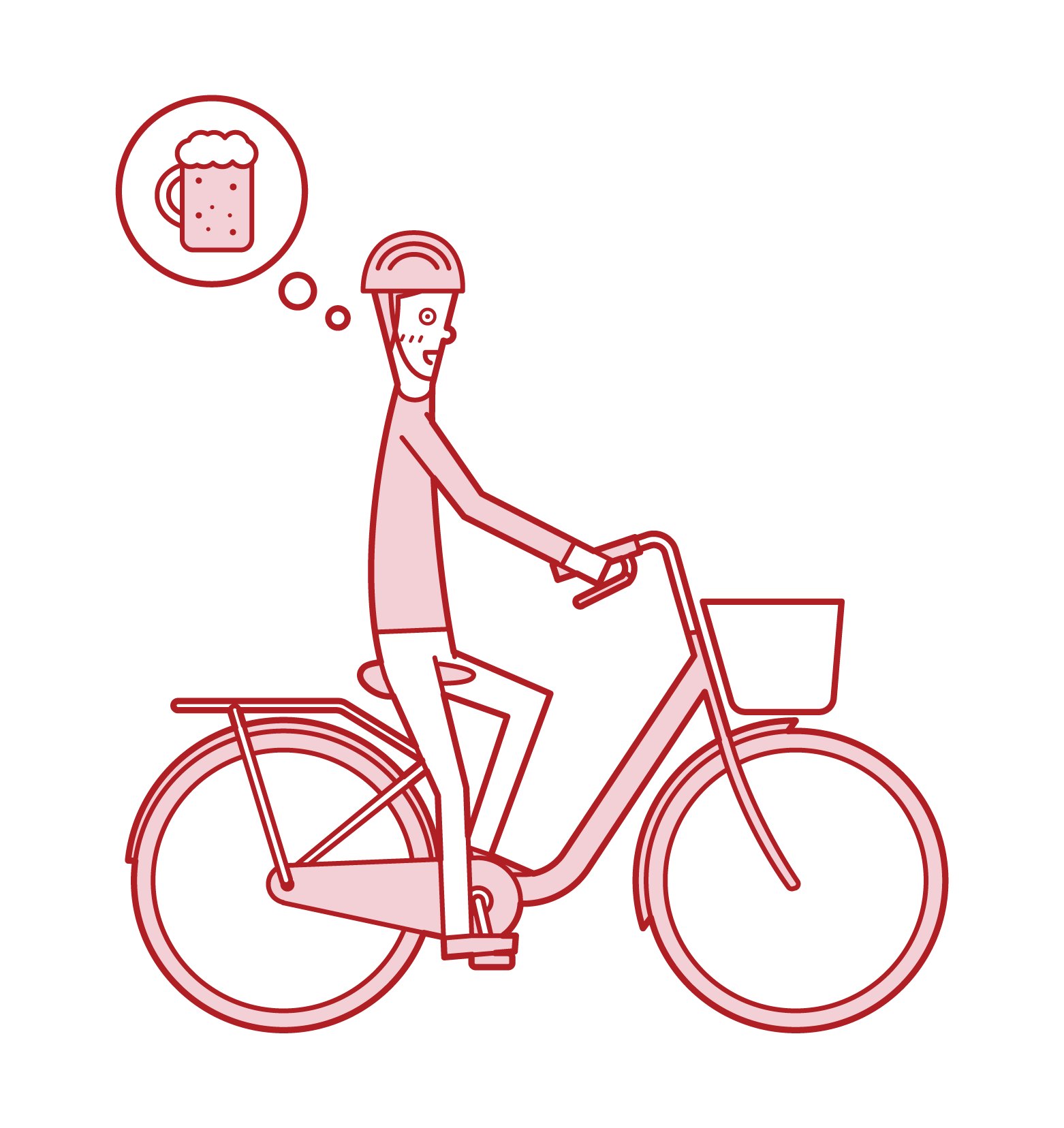 Illustration of a man who drinks and drinks on a bicycle