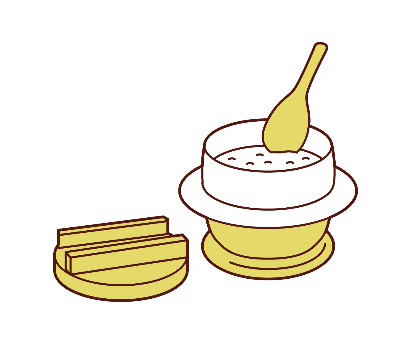 Illustration of rice cooked in a kettle