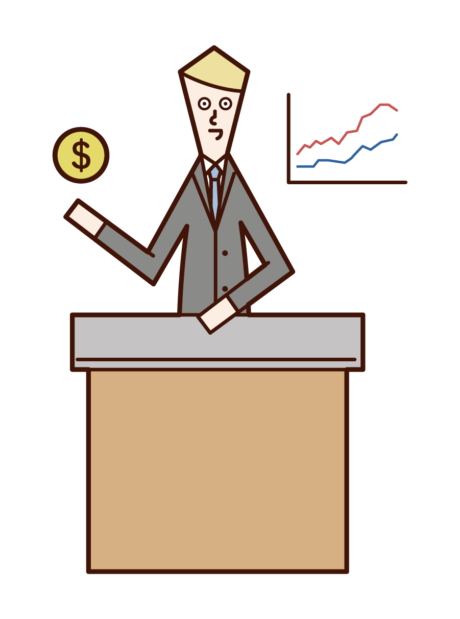 Illustration of securities analyst and fund manager trader (man)