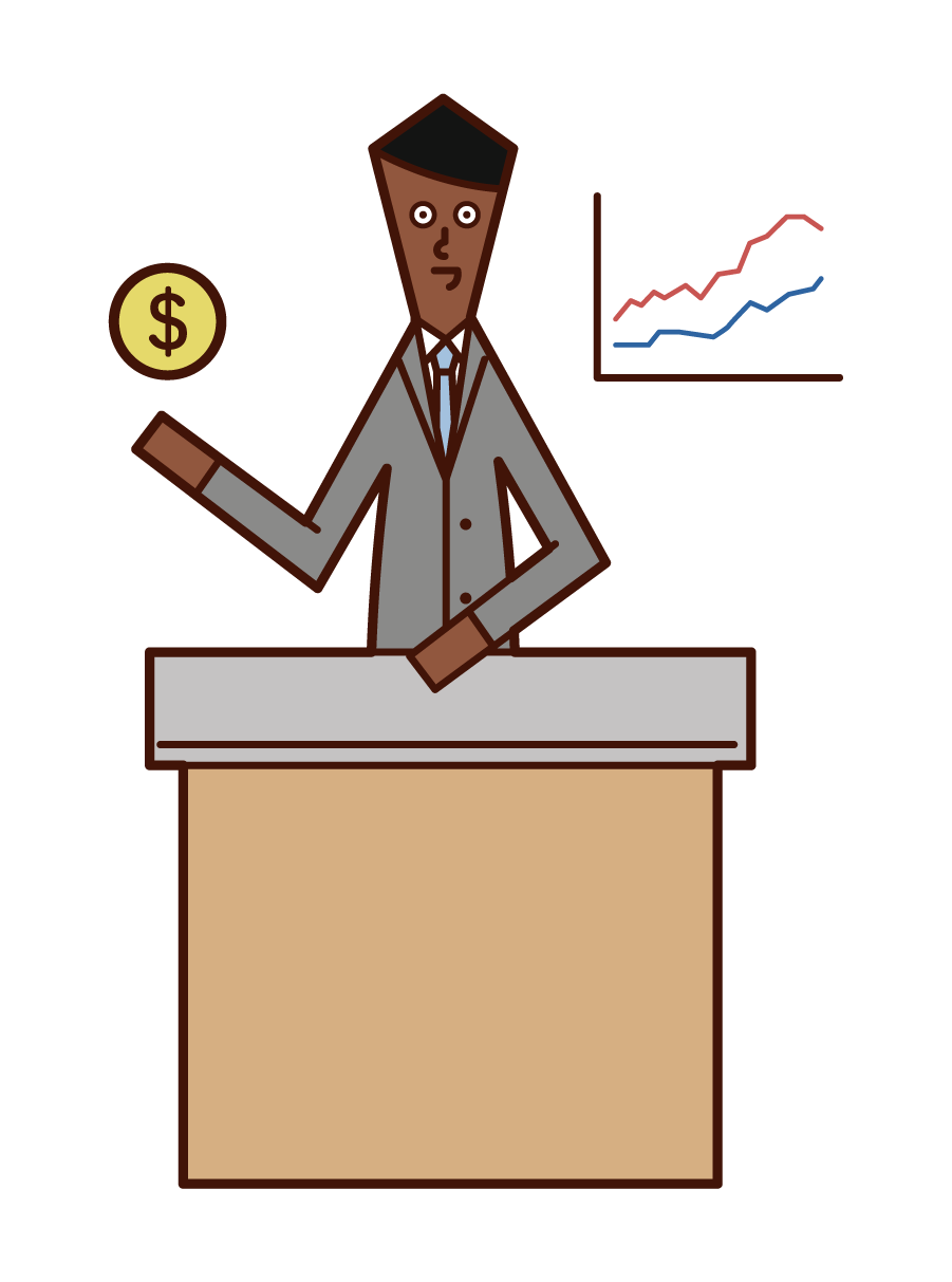 Illustration of securities analyst and fund manager trader (man)
