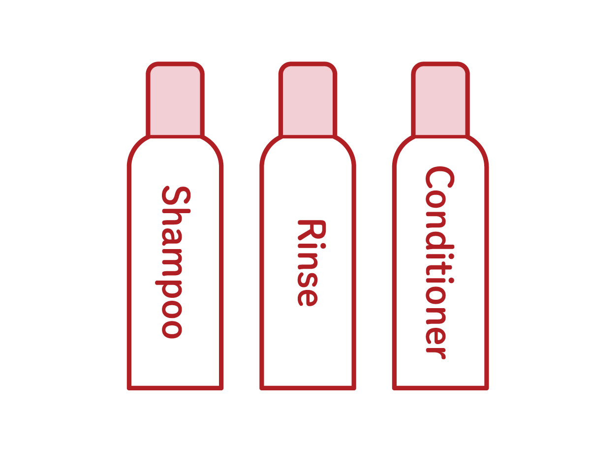 Illustration of shampoo, conditioner, conditioner