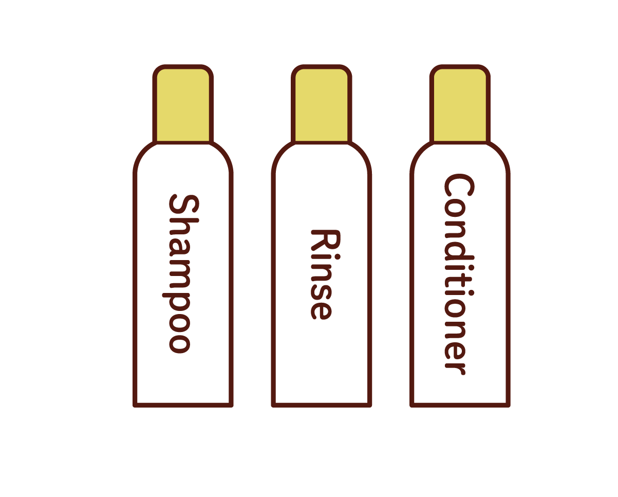 Illustration of shampoo, conditioner, conditioner
