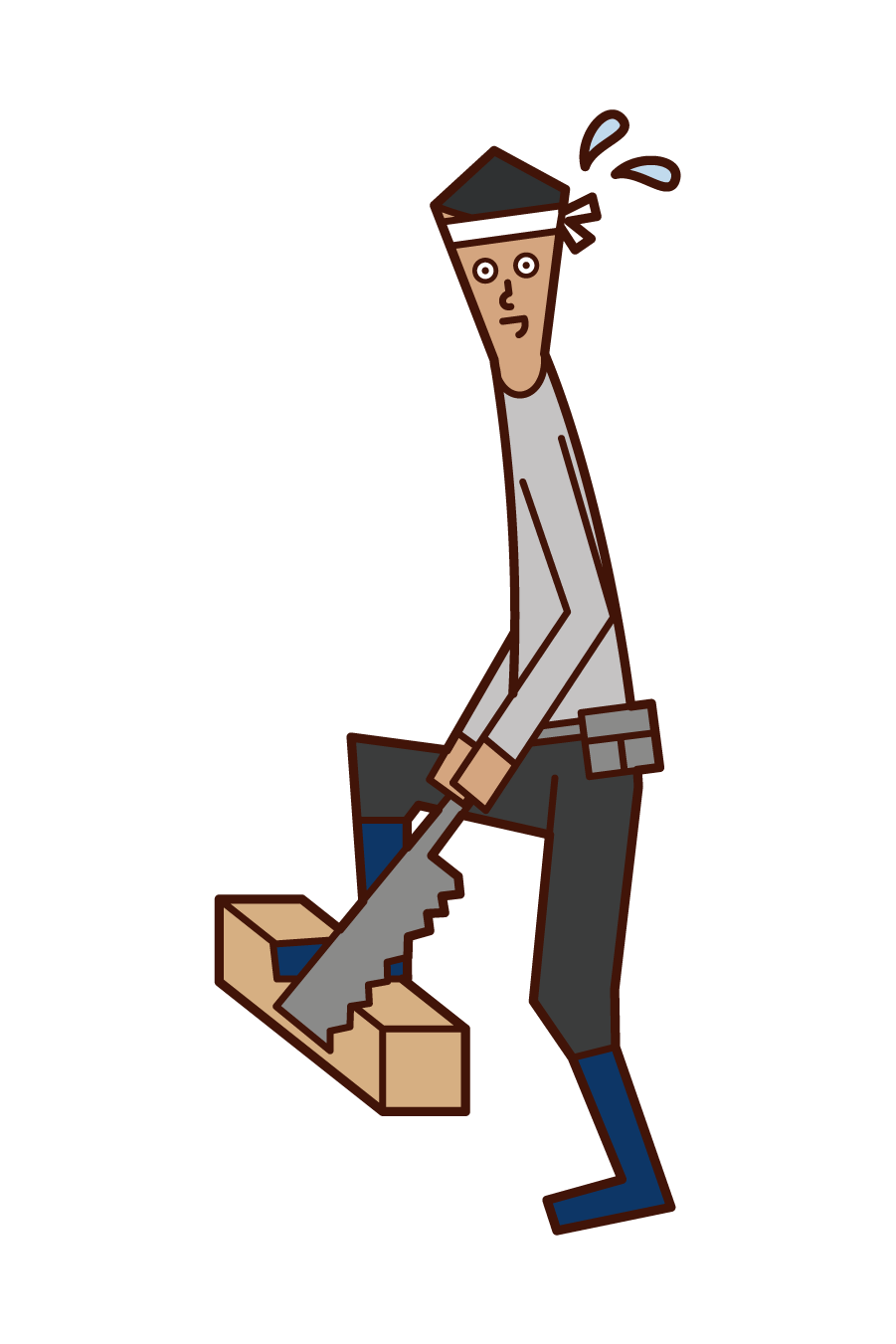 木材を切る大工（男性）のイラスト