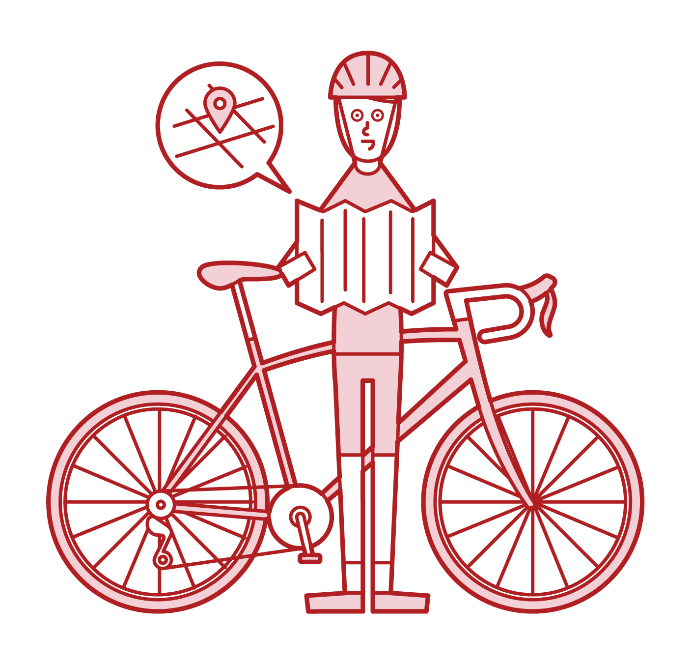 Illustration of a cyclist (man) looking out at the map