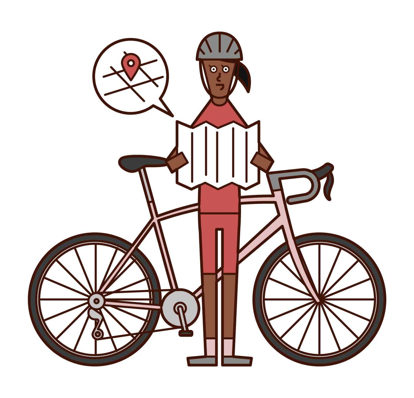 Illustration of a bicycle rider (woman) looking out at the map