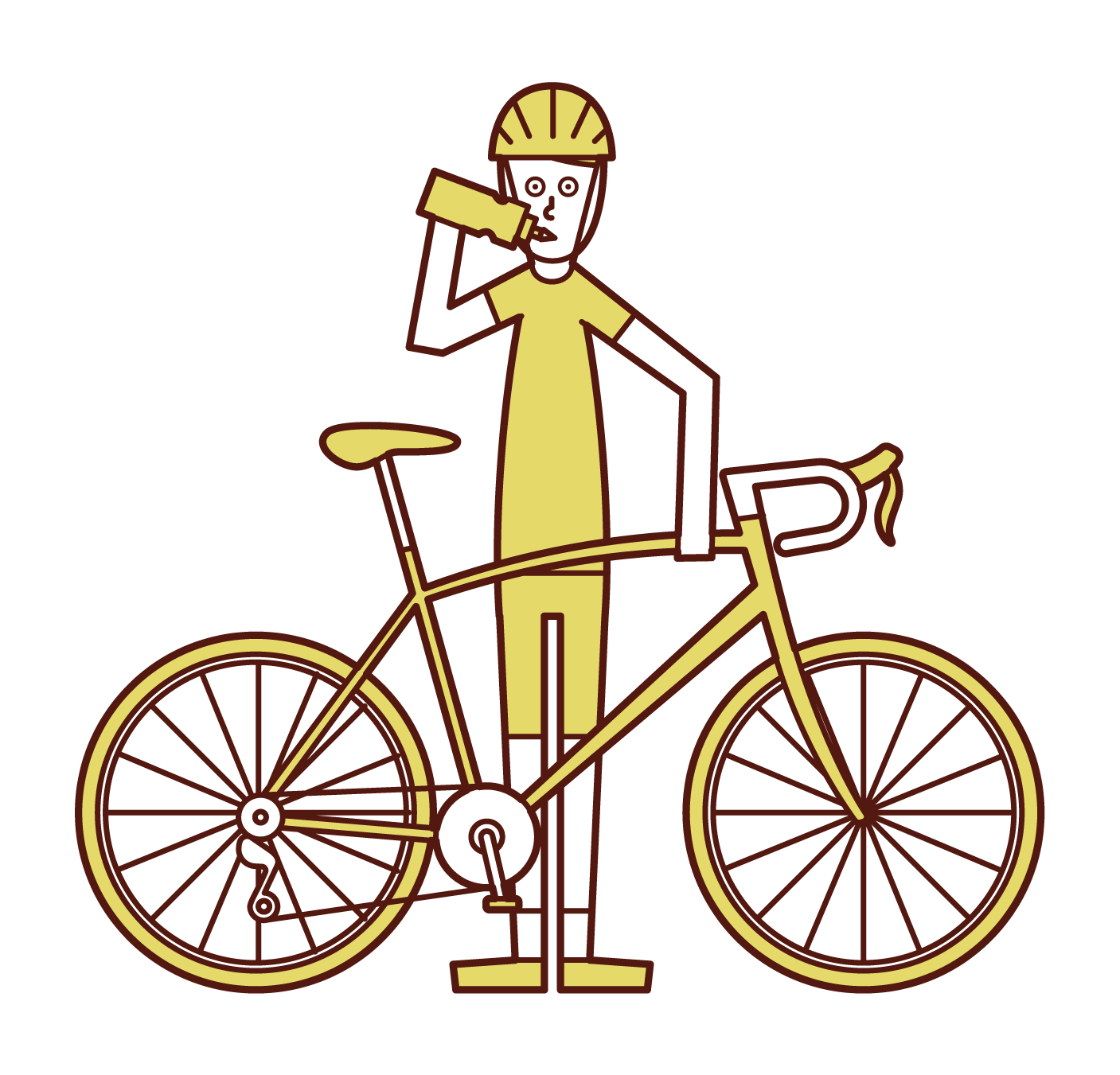 水分補給をする自転車乗り（男性）のイラスト