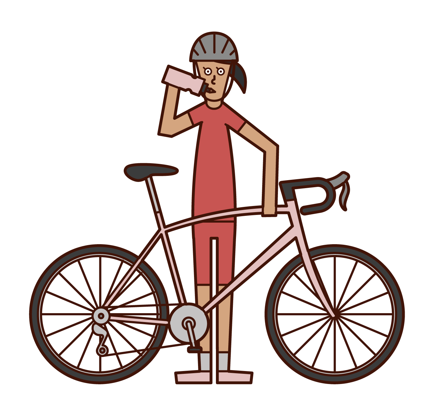 水分補給をする自転車乗り（女性）のイラスト