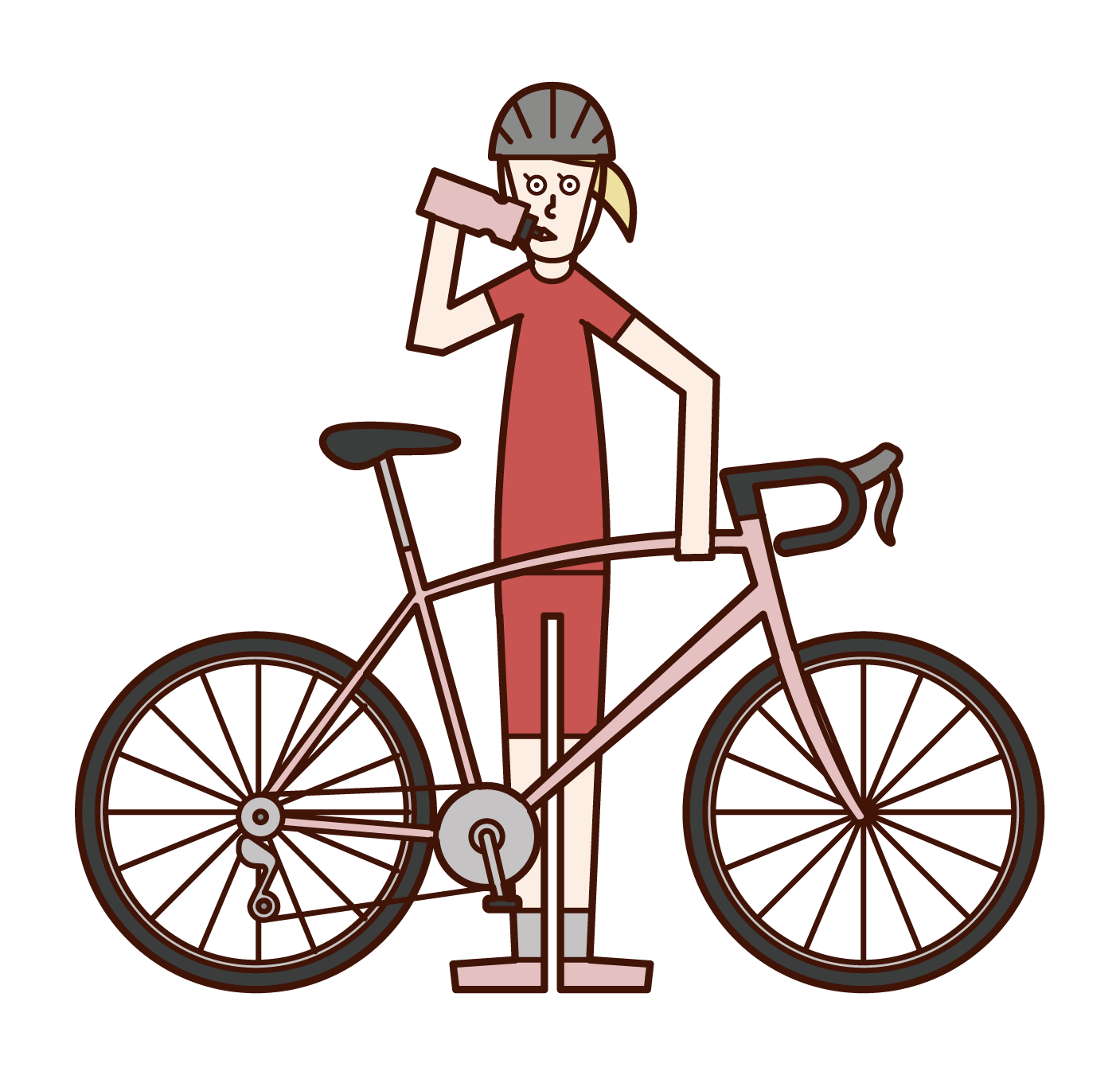水分補給をする自転車乗り（女性）のイラスト