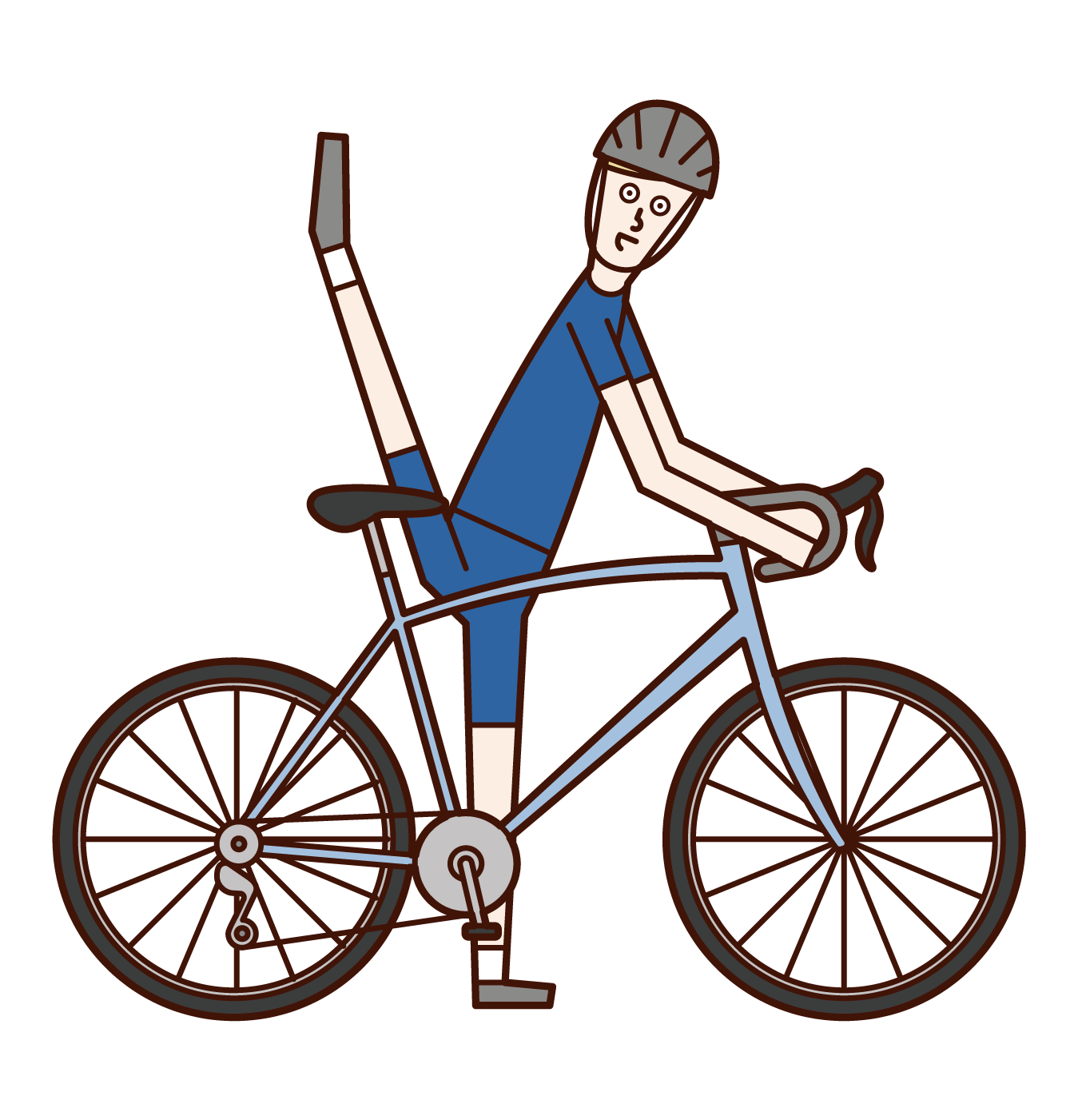 脚を高くあげて自転車に乗る人（男性）のイラスト