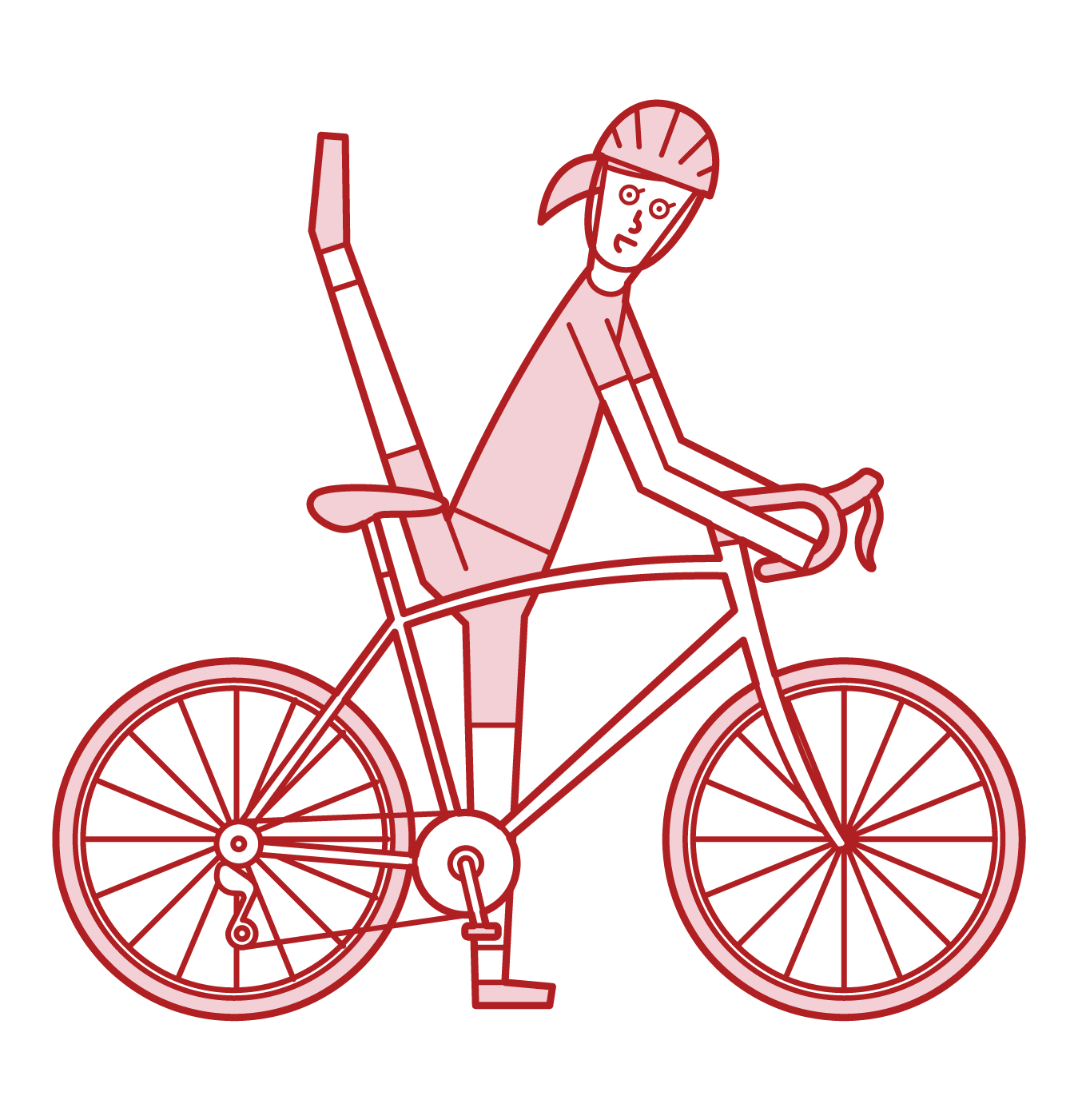 脚を高くあげて自転車に乗る人（女性）のイラスト