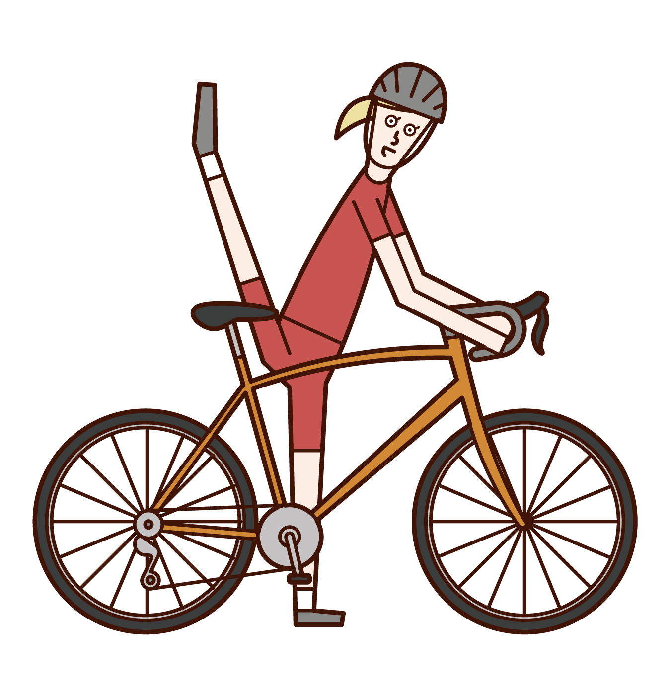 Illustration of a person (woman) riding a bicycle with his legs high