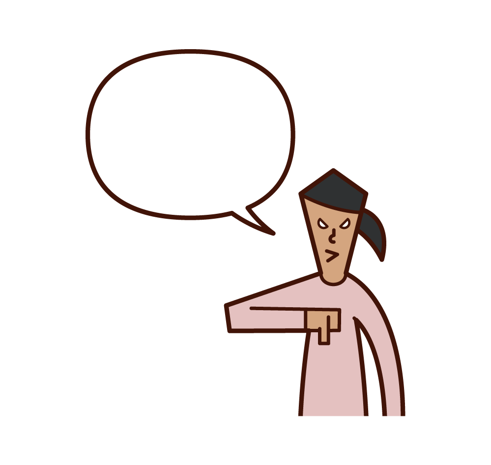 Illustration of a woman speaking with his thumb facing down