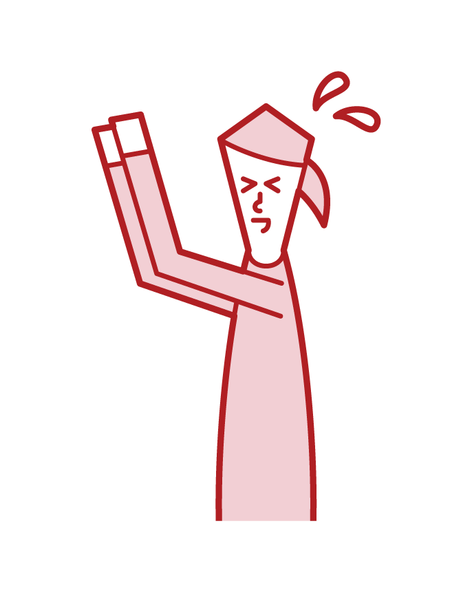 Illustration of a person (woman) who raises her hand high and apologizes