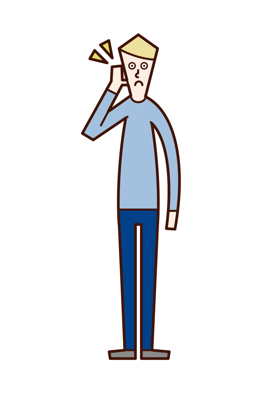 Illustration of a man who listens with his hand on his ear