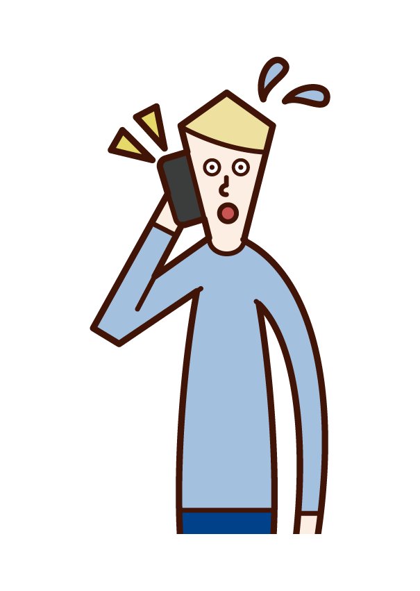 Illustration of a person (man) who is impatient while making a phone call