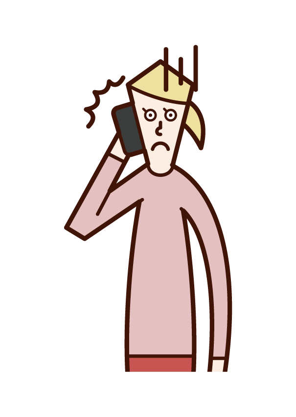 Illustration of a person (woman) who gets angry on the phone