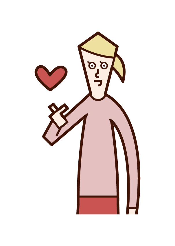 Illustration of a person (woman) who makes a heart mark with her fingers