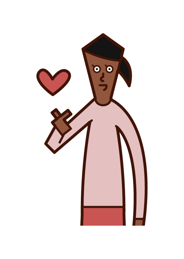Illustration of a person (woman) who makes a heart mark with her fingers
