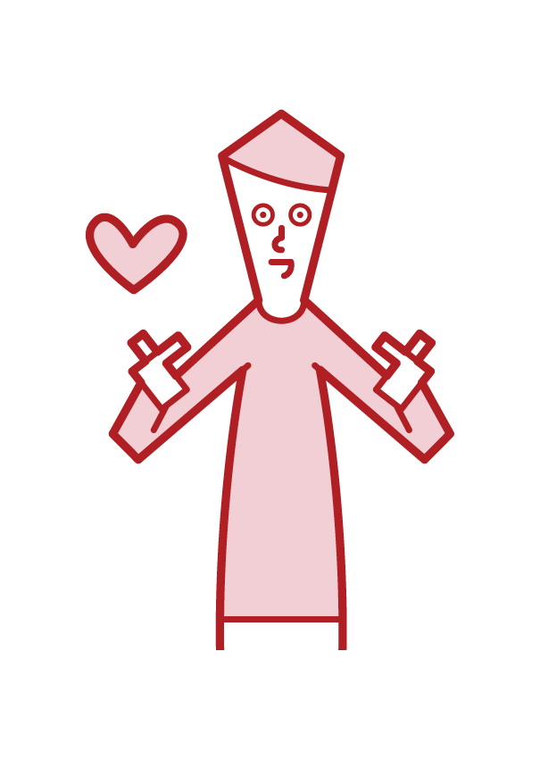 Illustration of a man who makes a heart mark with the fingers of both hands