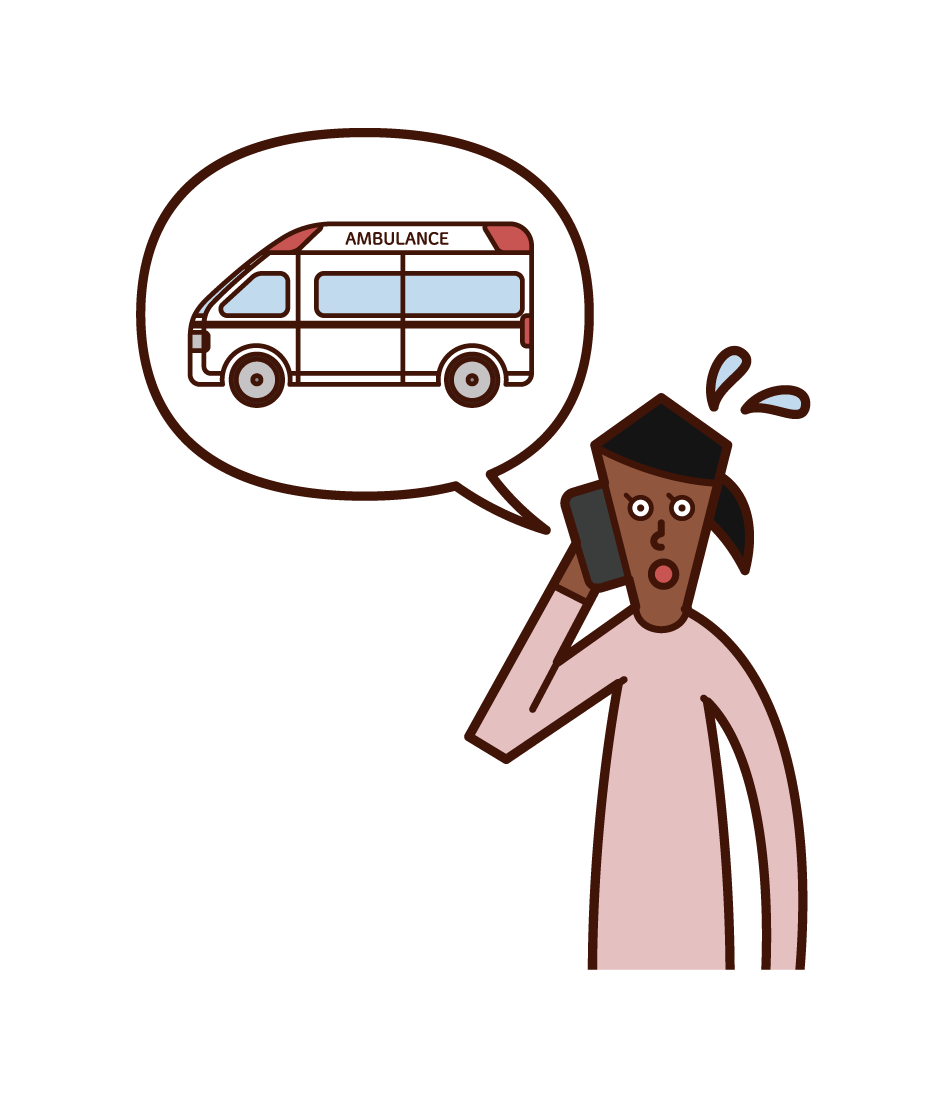 Illustration of a woman calling an ambulance on the phone