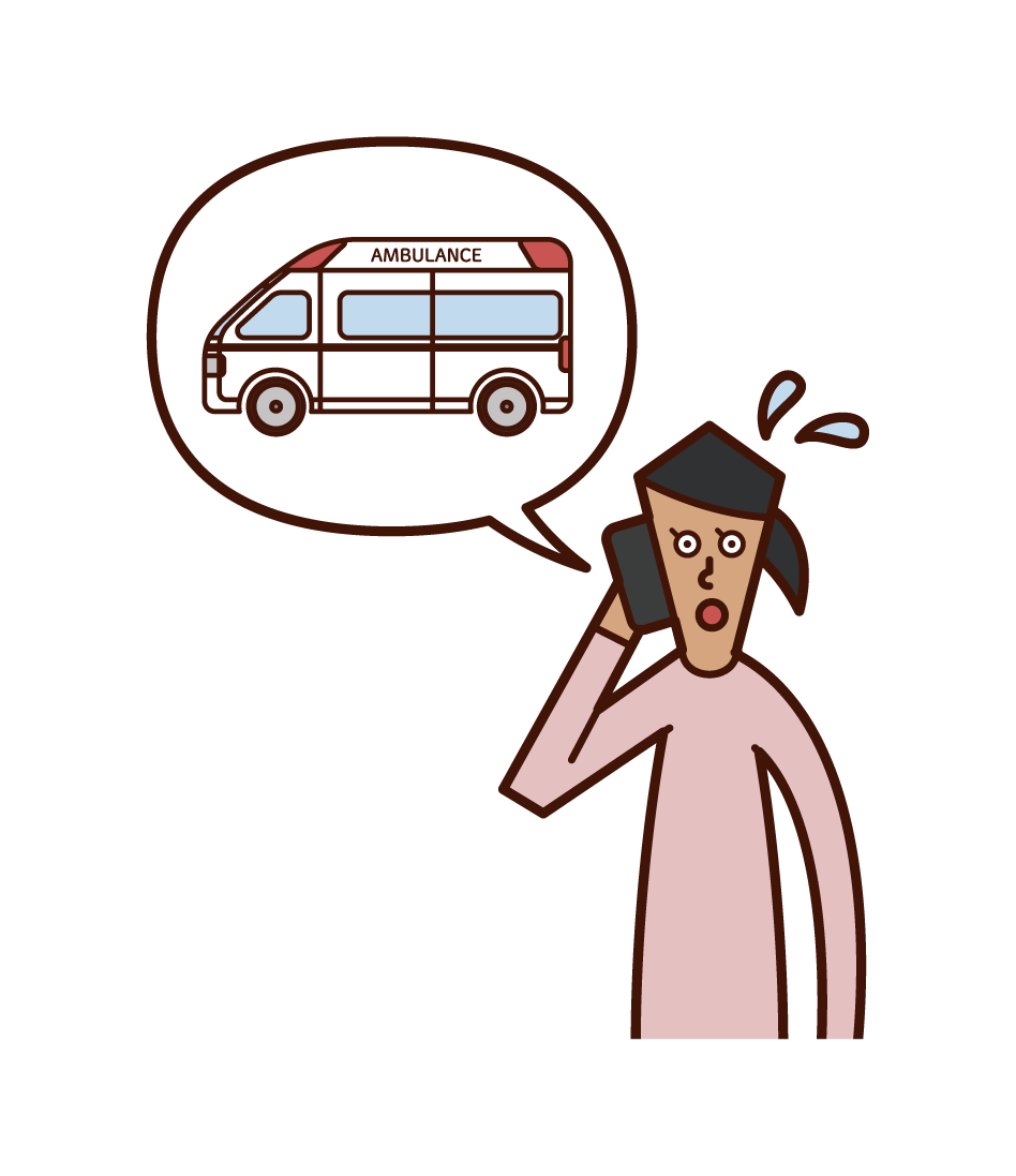 Illustration of a woman calling an ambulance on the phone