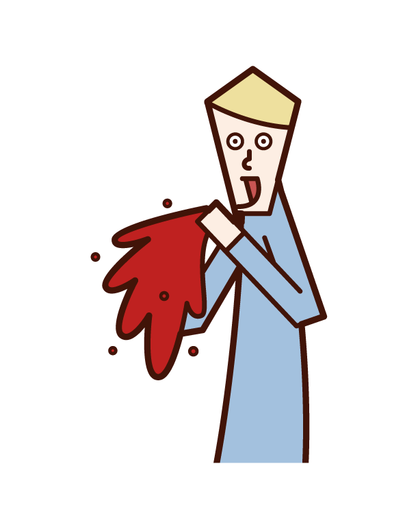 Illustration of a man who vomits blood